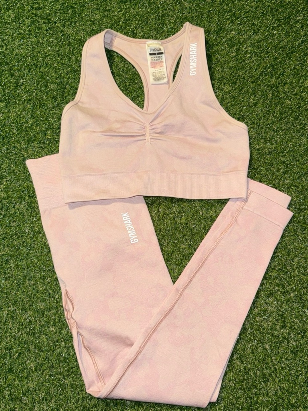 Gymshark Light Pink Seamless Sports Bra and Leggings Set
